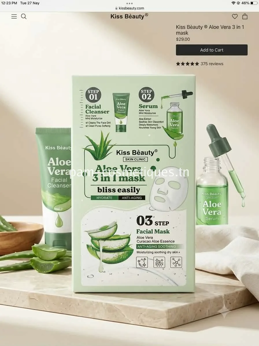 Masque Visage Kiss Beauty Aloe Vera 3 En 1